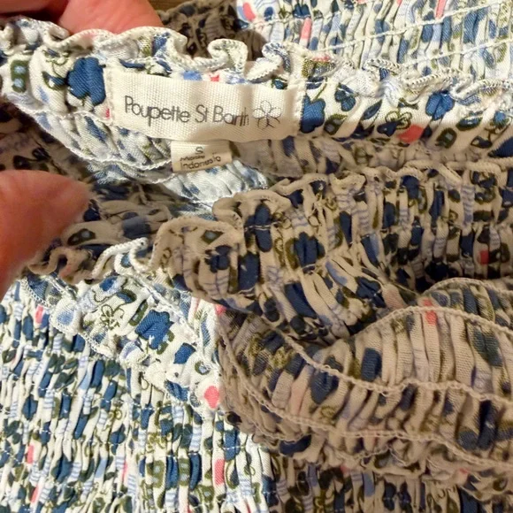 Poupette St. Barth Soledad Blue floral Off-Shoulder smocked Crop Top - Picture 5 of 6
